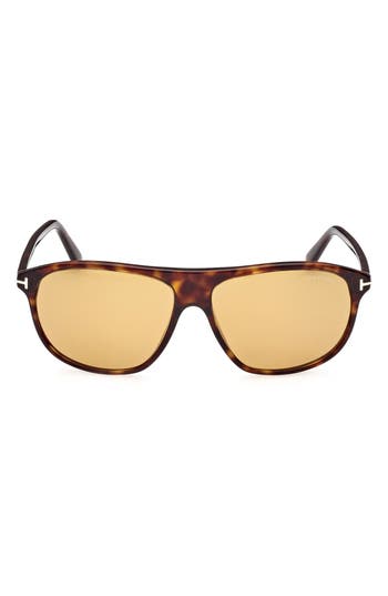 Shop Tom Ford Prescott 60mm Square Sunglasses In Shiny Dark Havana/amber