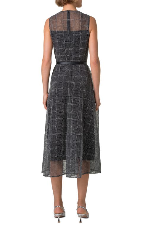 Akris Square Embroidered Tulle Sleeveless Midi Dress In Black-ecru