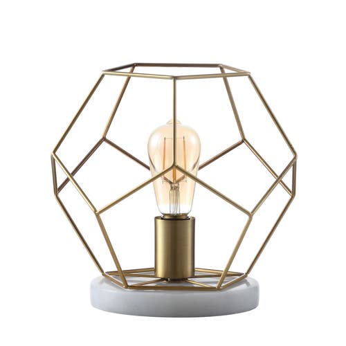 Jonathan Y James Midcentury Glam Metal/marble Geometric Led Table Lamp In Brass Gold