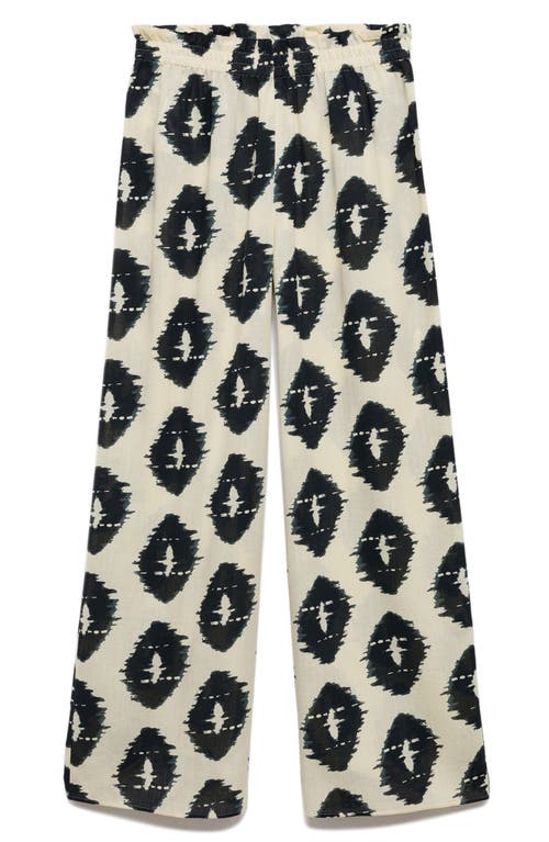 Shop Mango Print Cotton Pull-on Wide Leg Pants In Ecru