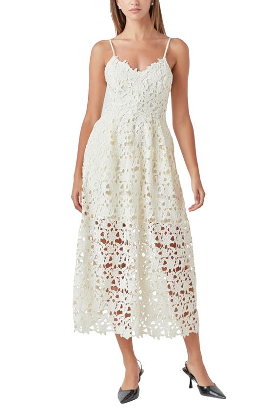 Shop Endless Rose Lace Spaghetti Strap Midi Dress In Cream