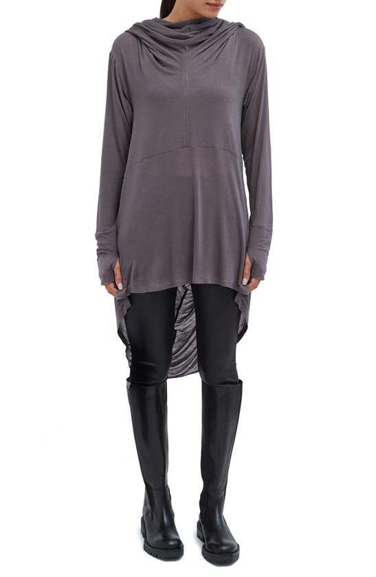 Shop Marcella Oslo Semisheer Hooded Long Sleeve High-low Jersey Tunic In Anthracite