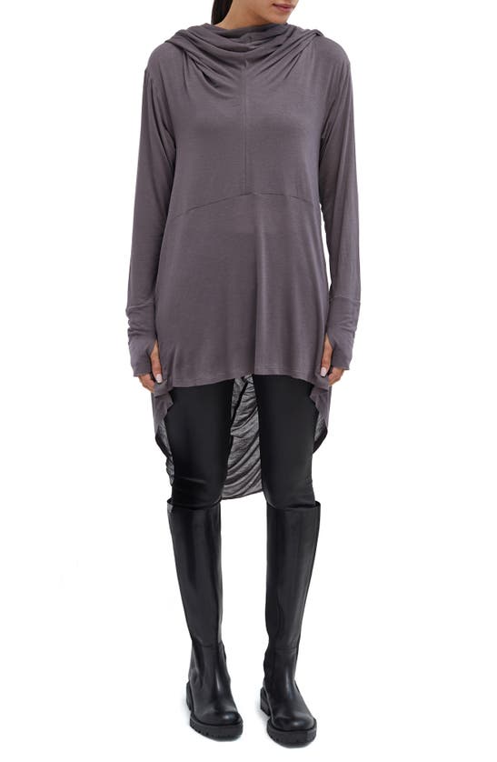 MARCELLA MARCELLA OSLO SEMISHEER HOODED LONG SLEEVE HIGH-LOW JERSEY TUNIC