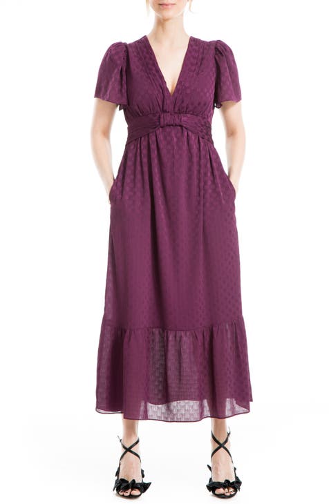 Women's Deep V Neck Midi Dress- Purple