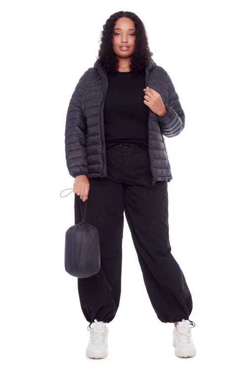 Alpine North Plus Size Yoho Lightweight Packable Puffer Jacket & Bag In Black