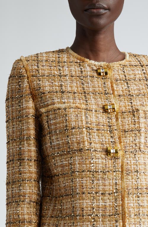 Shop St John St. John Collection Multiyarn Metallic Tweed Crop Jacket In Gold/canyon Multi