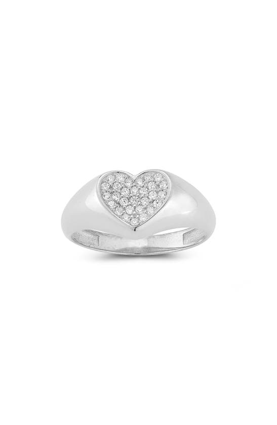 Sphera Milano 14k Gold Plate Heart Shape Cz Signet Ring In Silver