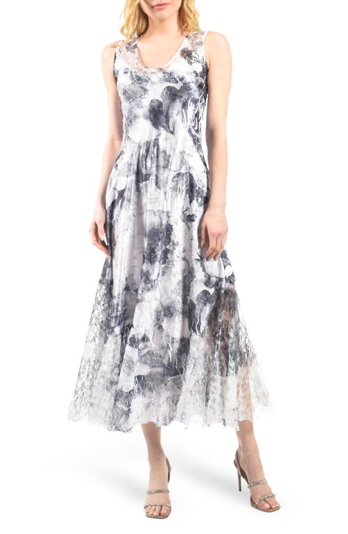 Komarov Lace-Up Charmeuse & Lace Maxi Dress in Watercolor Floral