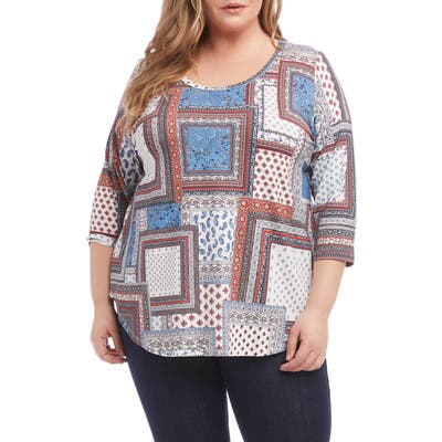 Plus Size Karen Kane Print Shirttail Tee, Blue