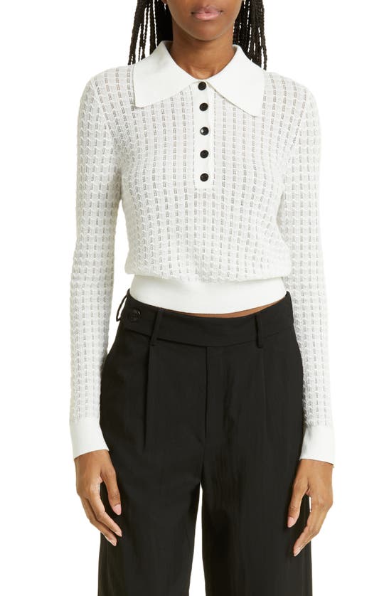 PROENZA SCHOULER WHITE LABEL SHEER COTTON BLEND POINTELLE POLO SWEATER
