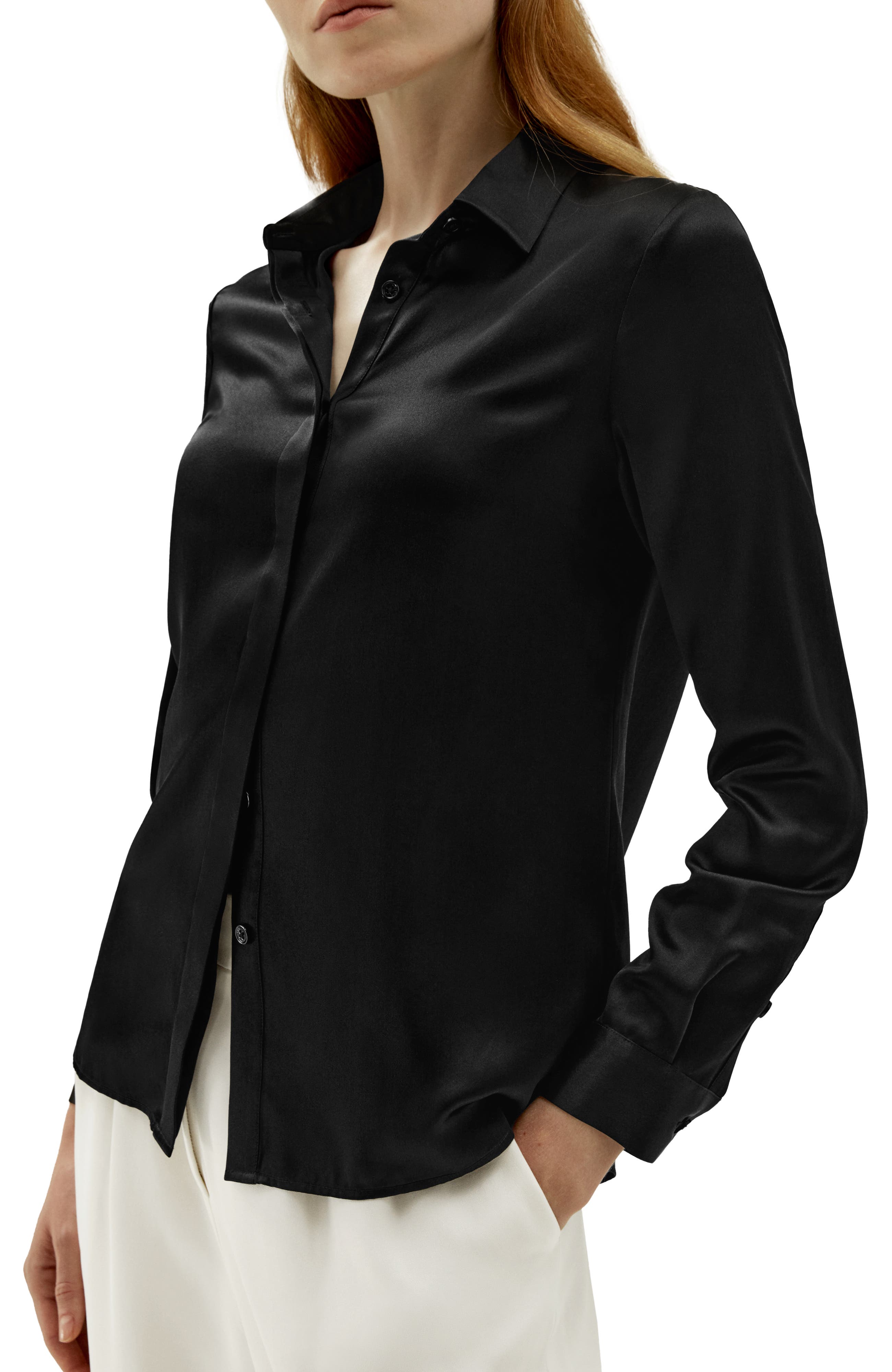 Lilysilk Basic Concealed Placket Silk Shirt in Black Cover