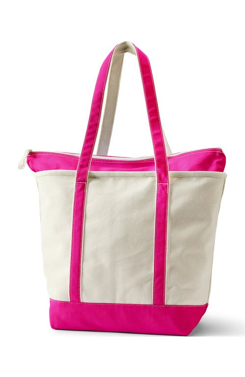 Lands' End Zip Top Long Handle Canvas Tote Bag In Natural/natural