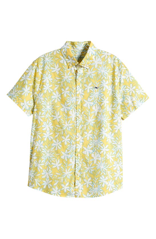 Vineyard Vines Kids' Cabana Short Sleeve Cotton Camp Shirt In Floral Lemon Twist