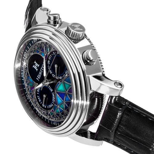 Heritor Automatic Men's Black / Silver Legacy Leather-band Watch With Day And Date - Black, Silver In Silver/black