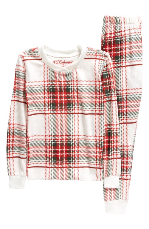 PJ Salvage Kids' Plaid Fitted Two-Piece Pajamas Ivory at Nordstrom,