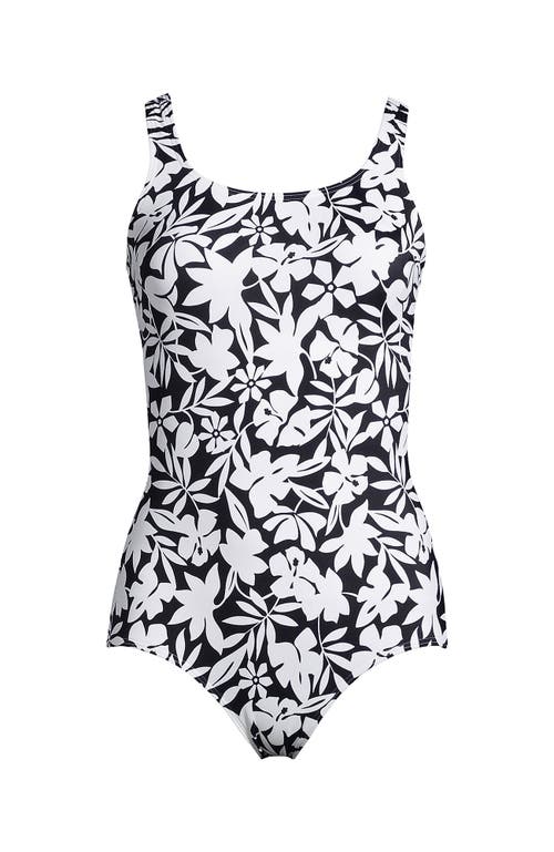 Lands' End Tugless One Piece Swimsuit In Black Havana Floral