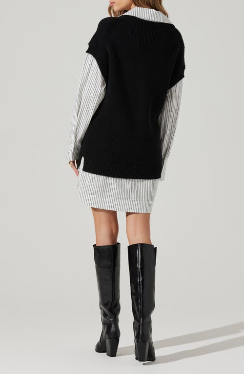 Shop Astr The Label Ishilly Layered Long Sleeve Sweater Shirtdress In Black White