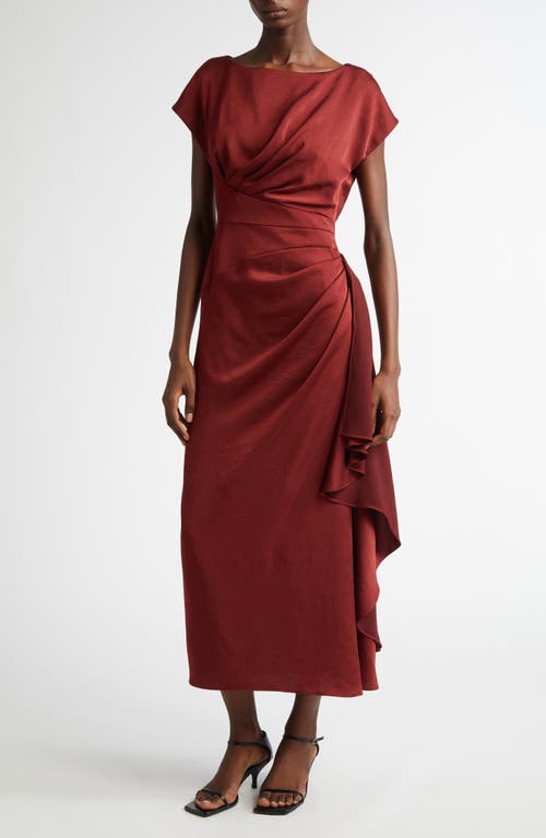 Lela Rose Florence Ruched Satin Dress<br> in Bordeaux 