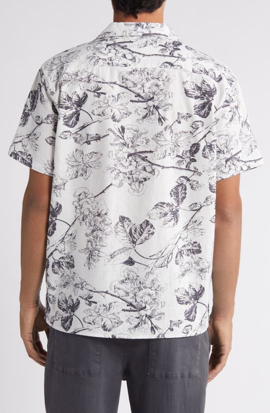 Shop Treasure & Bond Woodcut Floral Linen & Cotton Camp Shirt In Ivory- Navy Woodcut Floral