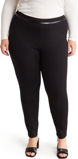 Black Ponte Leather Look Trim Detail Trousers