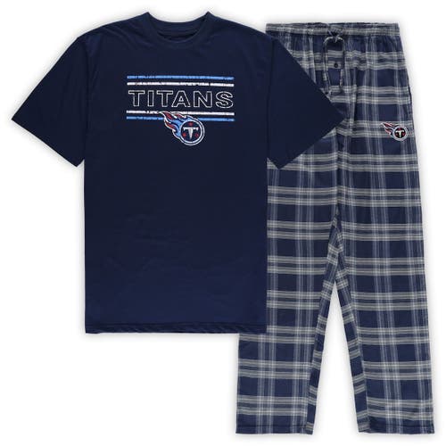 Men's Concepts Sport Navy/Light Blue Tennessee Titans Big & Tall Flannel Sleep Set