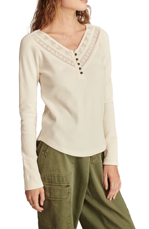 Shop Lucky Brand Embroidered Mesh Henley In Whisper White