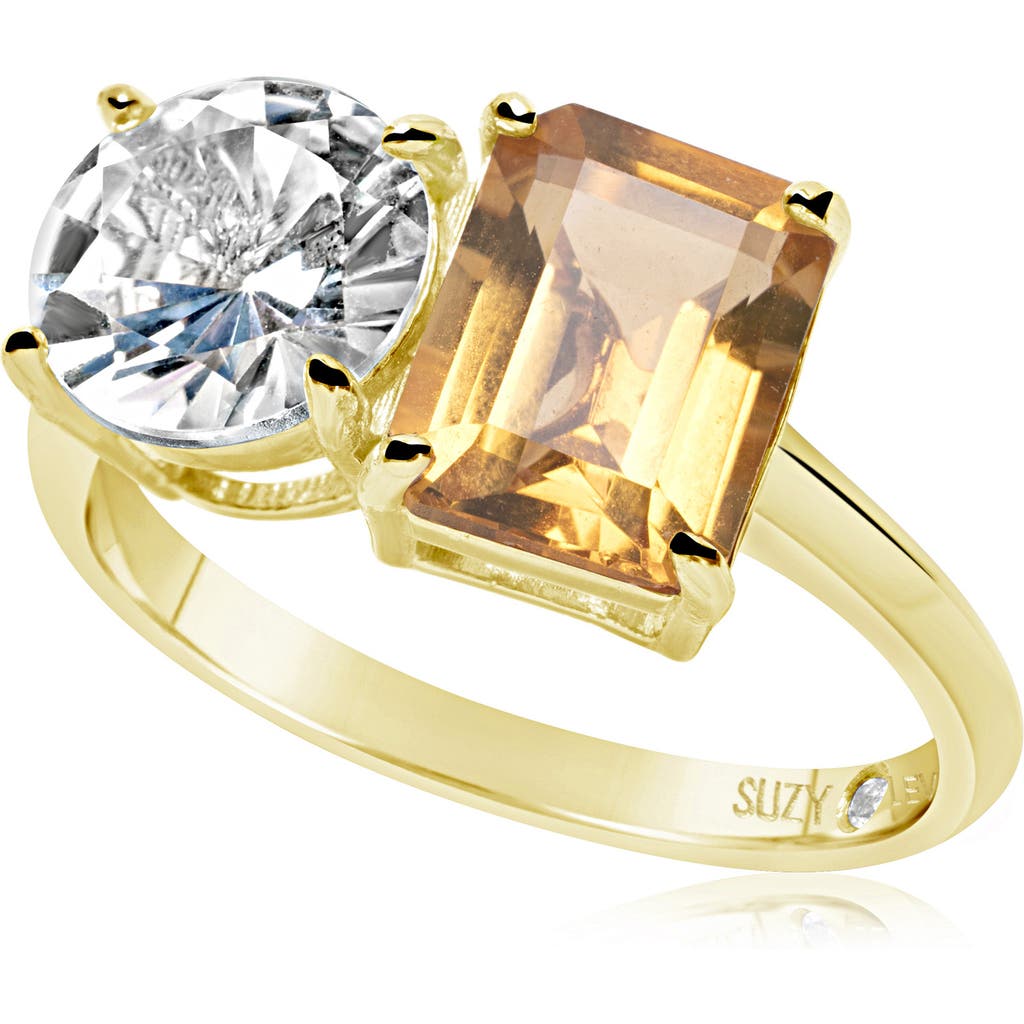 Shop Suzy Levian Sterling Silver Two-stone Ring In Gold/orange
