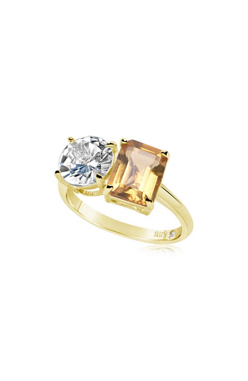 Shop Suzy Levian Sterling Silver Two-stone Ring In Gold/orange