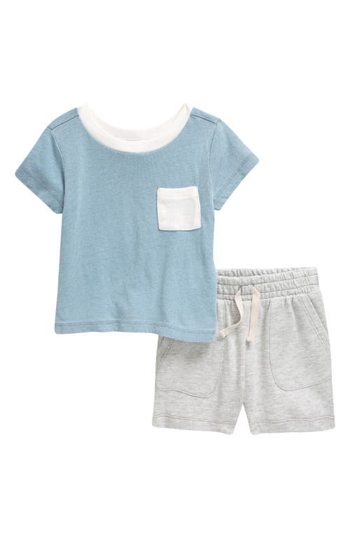 Splendid Babies'  Retro Pocket T-shirt & Shorts Set In Sky Blue