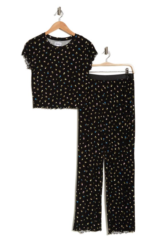 Shop Abound After Hours Cap Sleeve Top & Pants Pajamas In Black Micro Ditsy