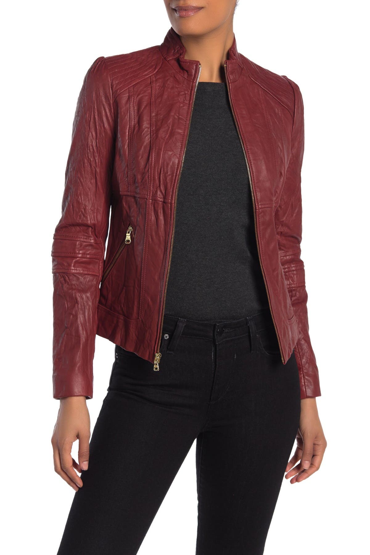 guess red leather jacket
