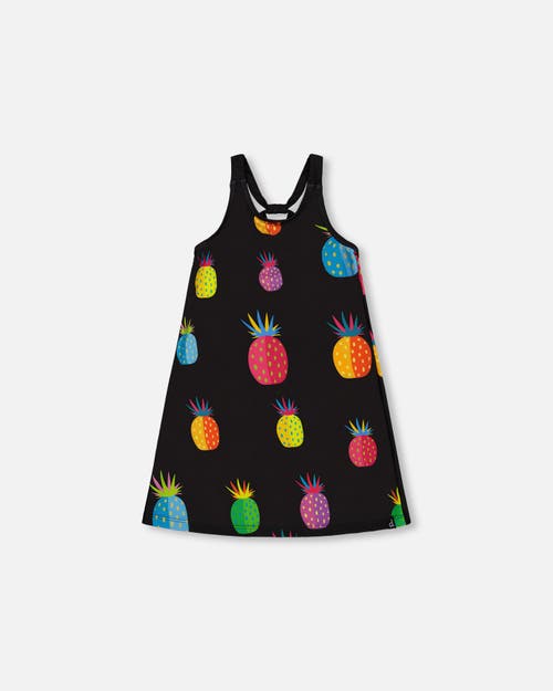 Deux Par Deux Little Girl's Beach Dress Black Printed Pineapples at Nordstrom