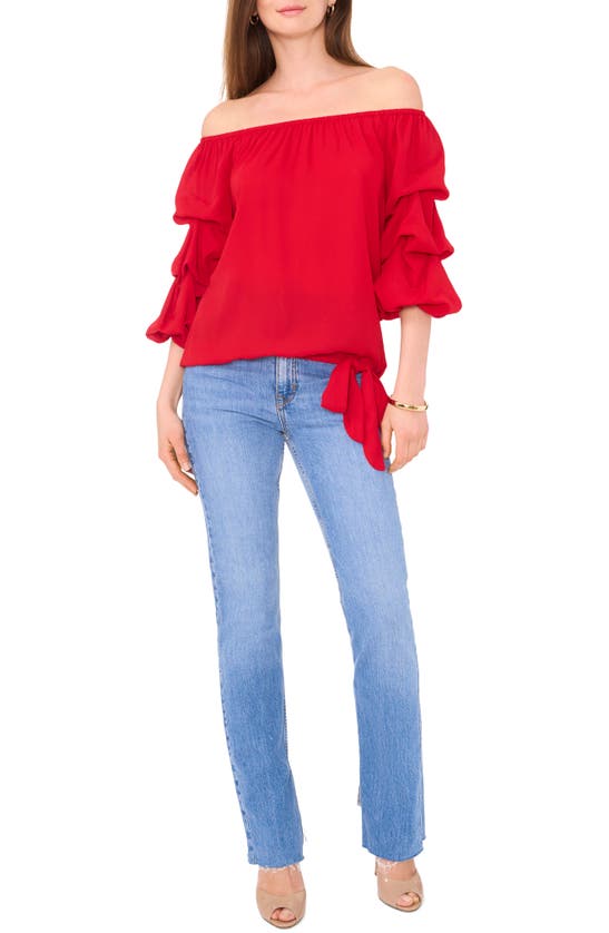Shop Vince Camuto Tie Waist Off The Shoulder Blouse In Fuchsia Pink