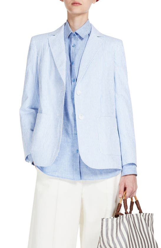 Max Mara Aletta Pinstripe Blazer In Light Blue