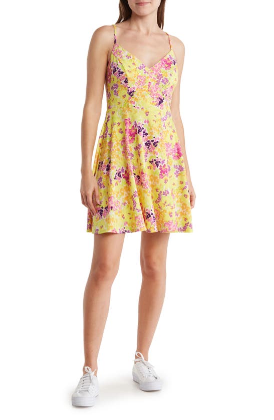 Abound V-neck Skater Dress In Pink- Yellow Painted Floral