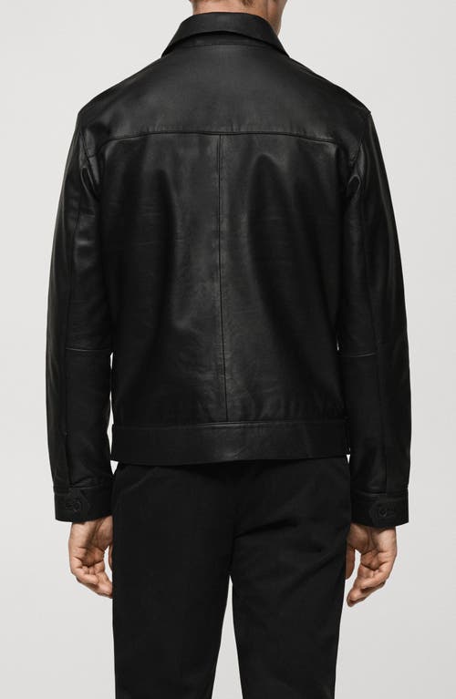 Shop Mango Leather Zip Jacket In Black