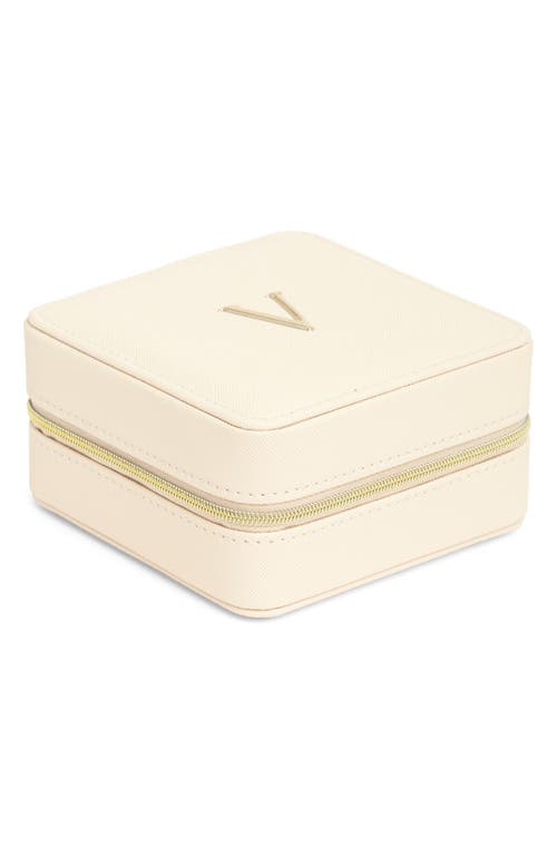 Nordstrom Initial Square Zip Travel Case In V- Cream- Gold