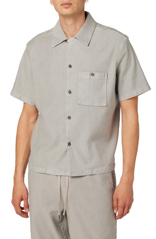 Short Sleeve Linen Blend Button-Up Camp Shirt in Cement