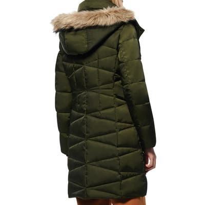 Marc New York Malabar Faux Fur Trim Down & Feather Coat, Green
