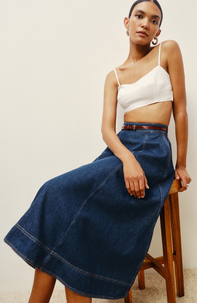 Reformation Delilah High Waist Denim Midi Skirt | Nordstrom