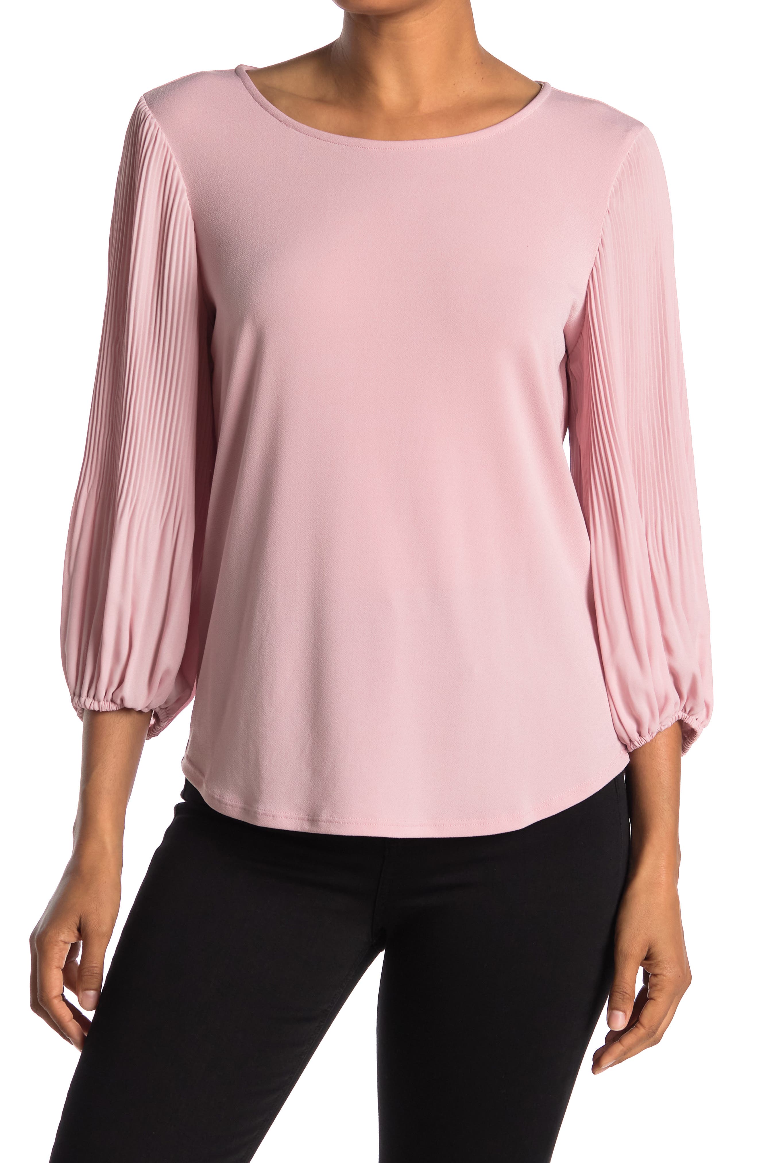 Adrianna Papell Solid Moss Crepe Pleat Woven Top In Light/pastel Pink2