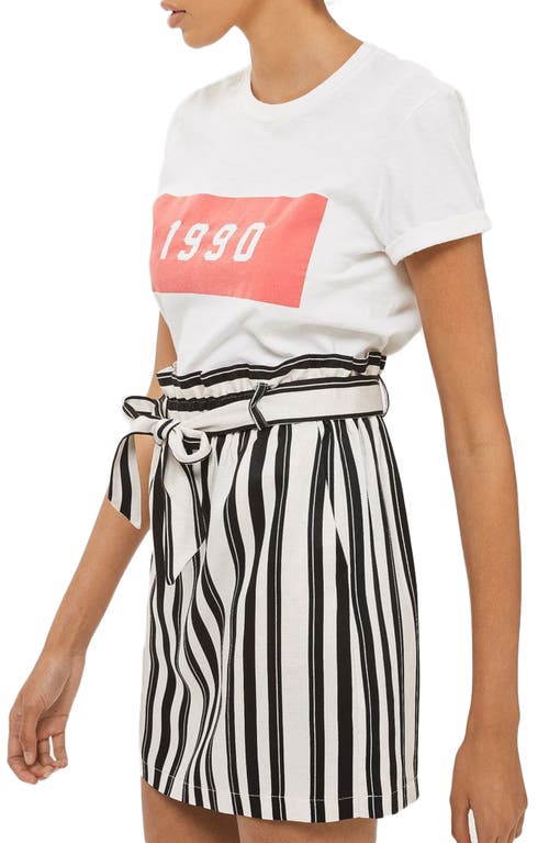 Topshop Stripe Paperbag Skirt in White Multi