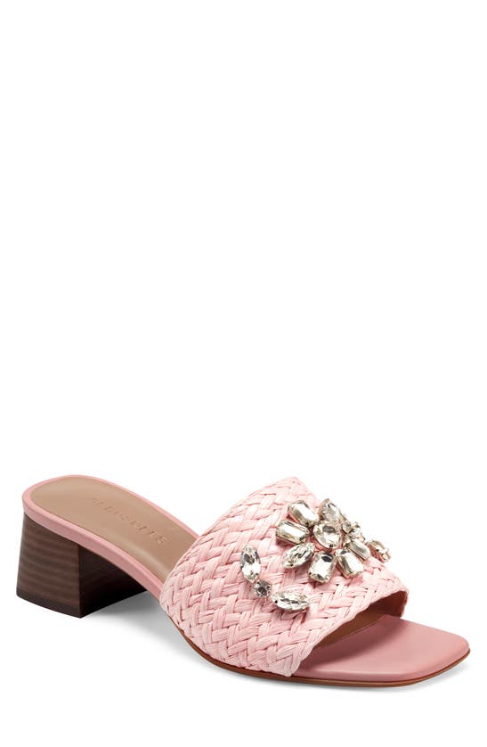 Aerosoles Raffia Square Toe Crystal Sandal In Pink Fabric