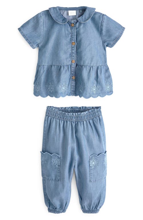 NEXT Kids' Broderie Anglaise Chambray Top & Joggers Set Indigo at Nordstrom,