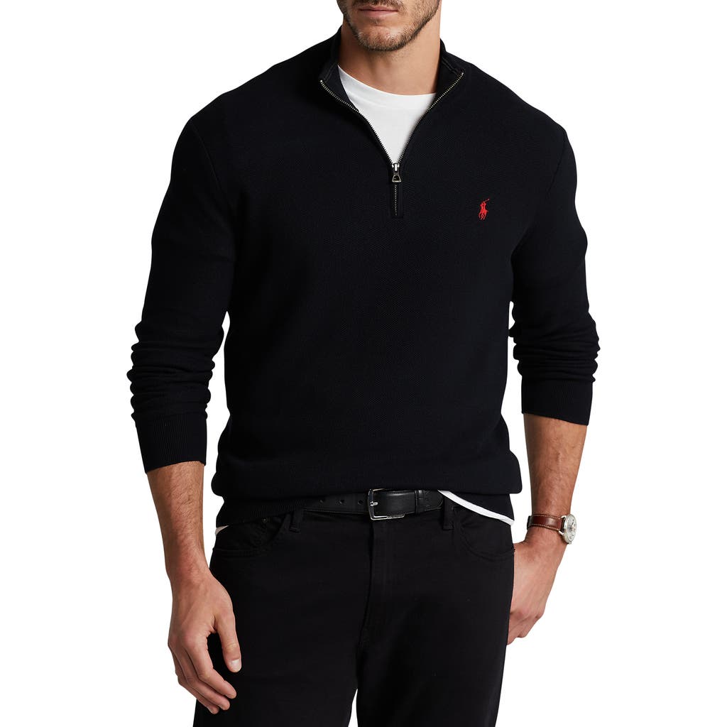 Polo Ralph Lauren Mesh-knit Cotton Quarter-zip Sweater Man Turtleneck Black Size Xxl Cotton In Polo Black