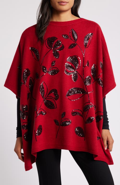 Shop Anne Klein Floral Sequin Poncho In Titian Red