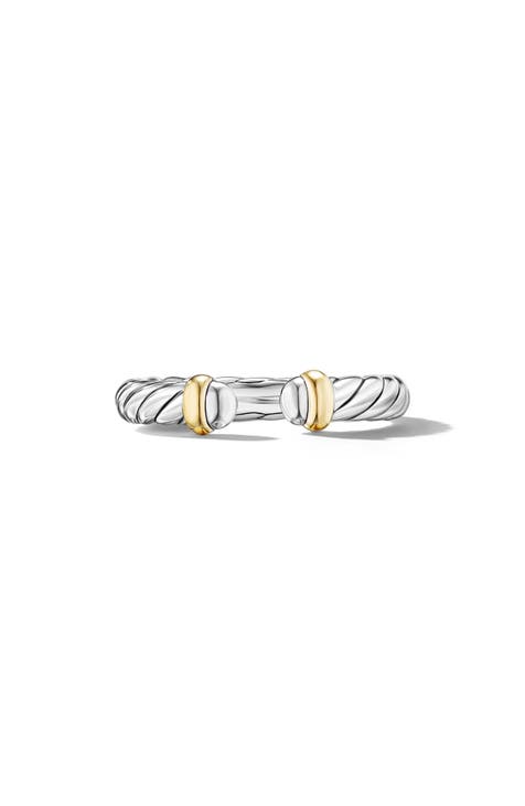 Petite Cable Ring in Sterling Silver with 14K Yellow Gold