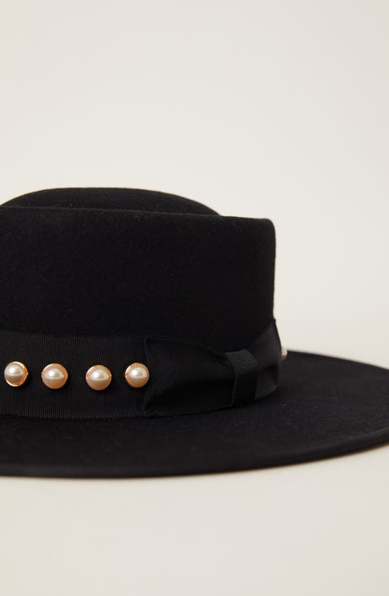 Shop Btb Los Angeles Hazel Imitation Pearl Wool Hat In Black