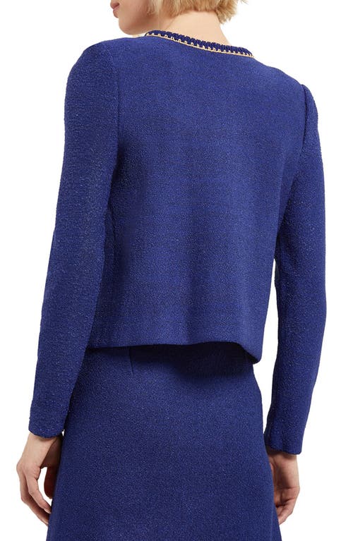 Shop Misook Metallic Trim Bouclé Sweater Jacket In Starry Night Blue