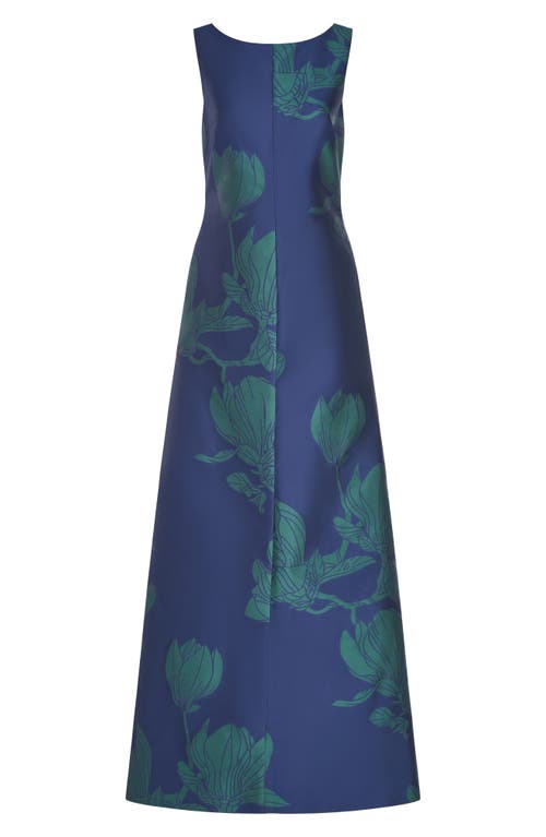 Kay Unger Lorena Floral Maxi Jumpsuit In Blue